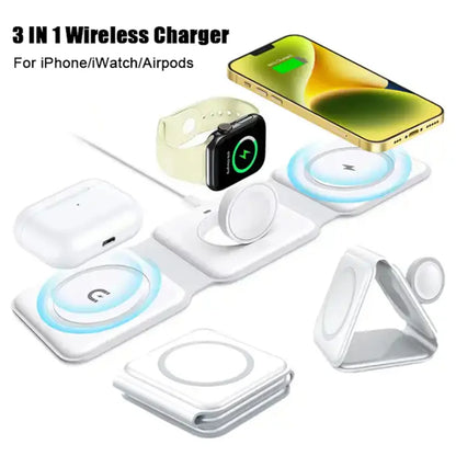 Magnetic Wireless Charger 3 in 1 for iPhone 15 14 13 12 11 Pro Max Apple Watch AirPods Fast Charging Dock Station Magsafe Type C