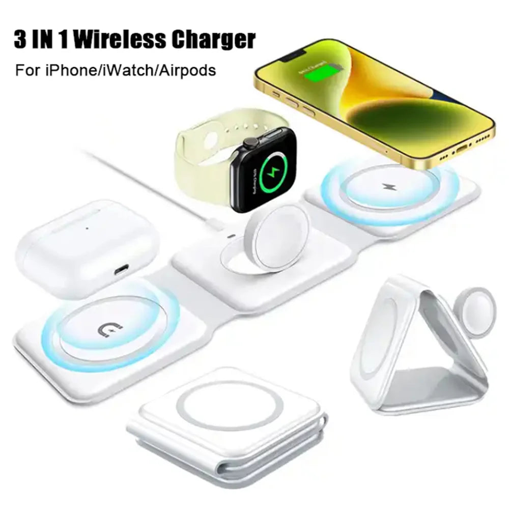 Magnetic Wireless Charger 3 in 1 For iPhone 15 14 13 12 11 Pro Max Apple Watch AirPods Fast Charging Dock Station Magsafe Type C