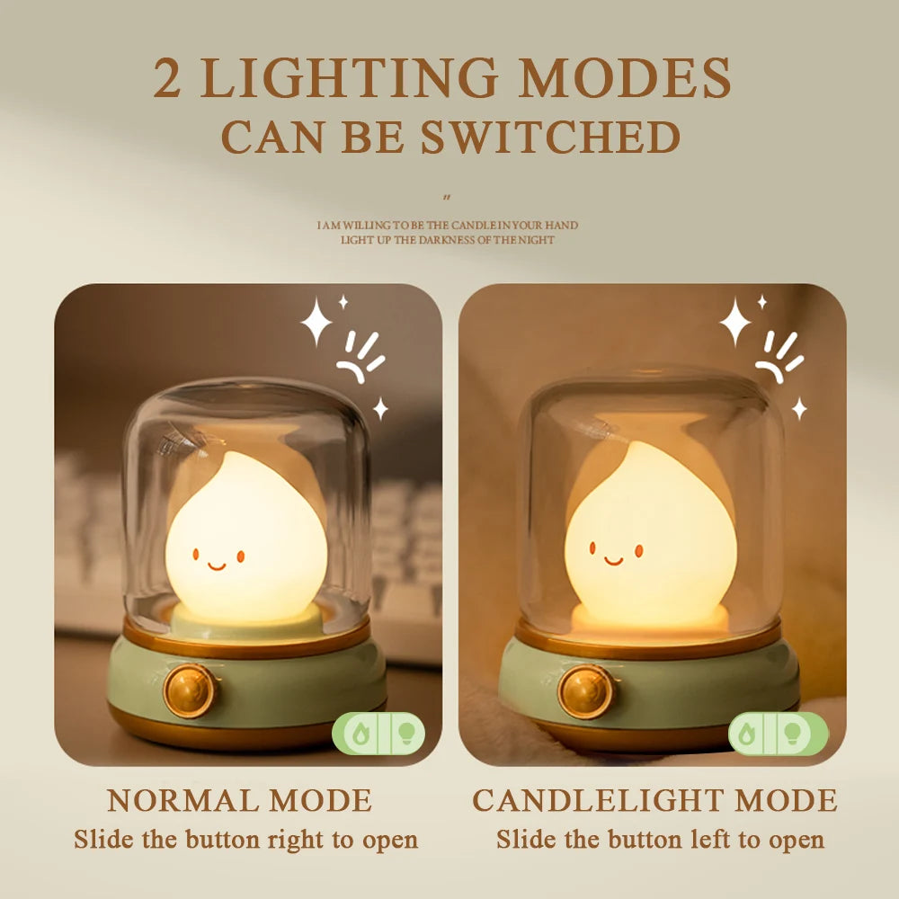 Kerosene LED Night Light Cute Flameless Candle Light with Two Modes USB Rechargeable Dimmable Camping Light For Bedroom Decor