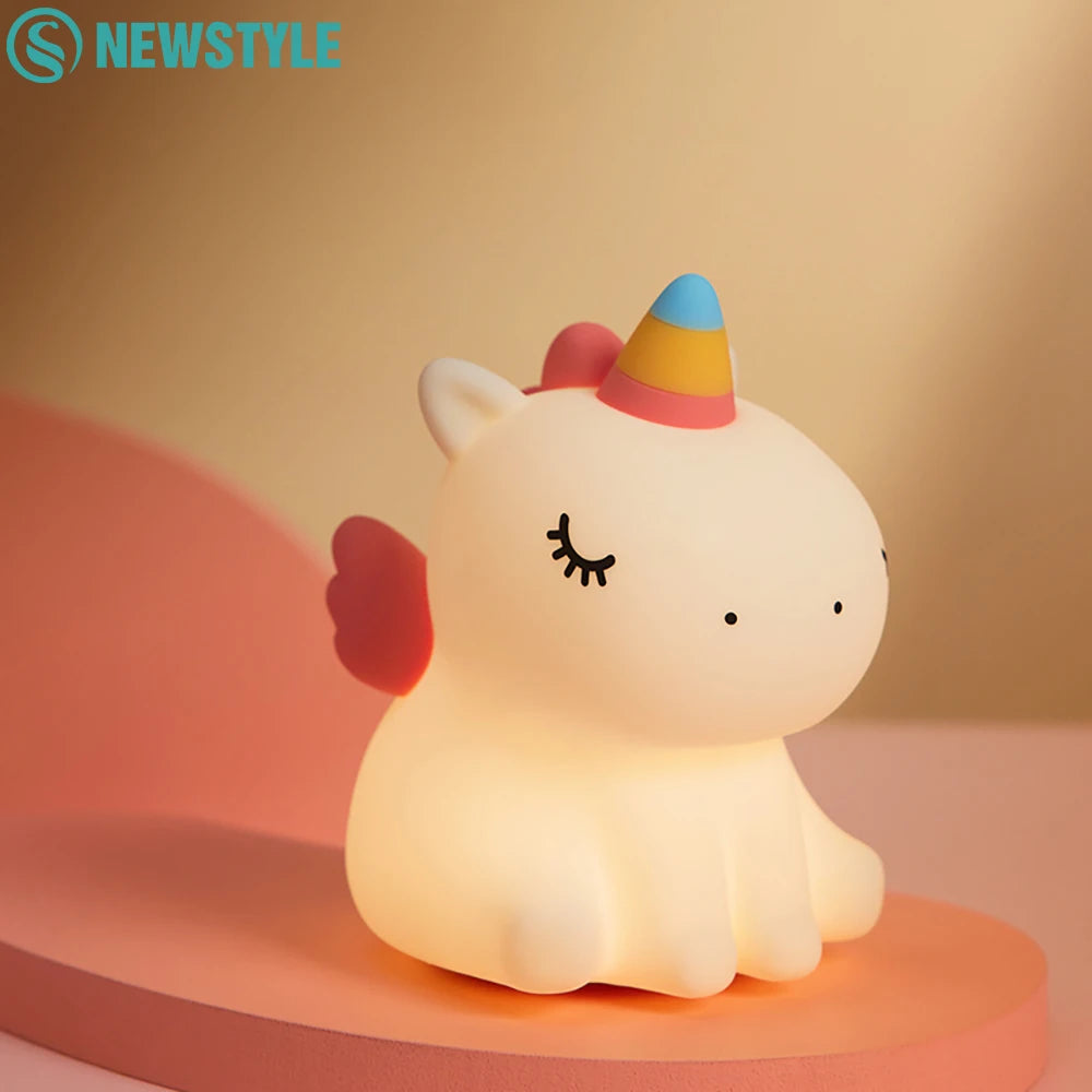 Cute Unicorn Night Light Dimmable Nursery Sleeping Light Rechargeable Bedside Touch Lamp For Baby Room Decor