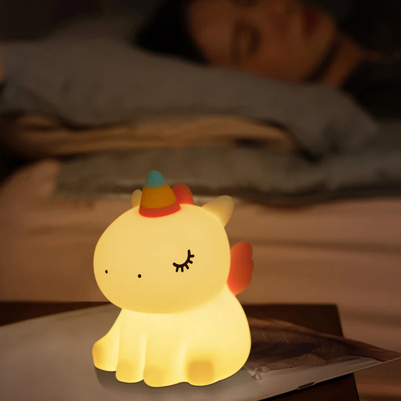 Cute Unicorn Night Light Dimmable Nursery Sleeping Light Rechargeable Bedside Touch Lamp For Baby Room Decor