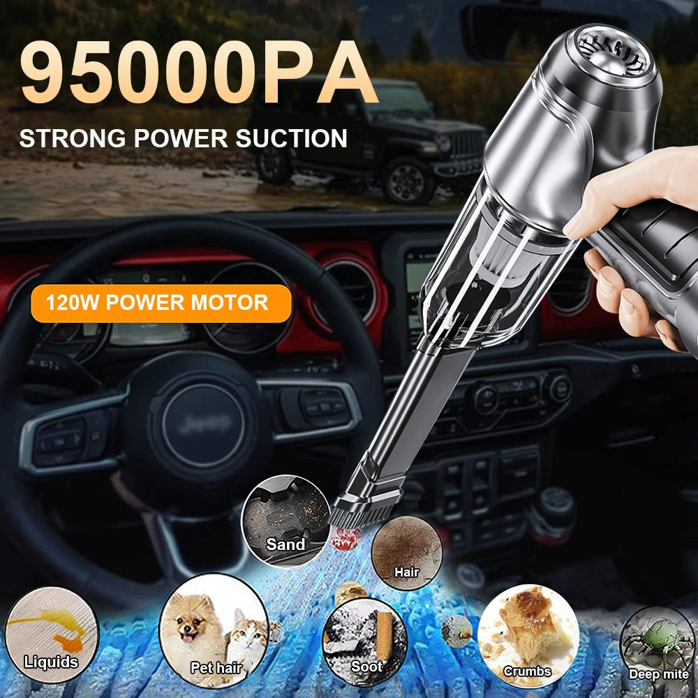 Car Vacuum Cleaner 95000PA Strong Suction Wireless Portable Vacuum Cleaner Dual Use Mini Handheld Cleaning For Car Home Desktop