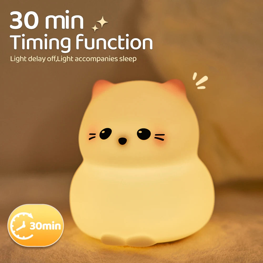 Cute Silicone Cat Night Light Dimmable Rechargeable Nursery Sleeping Light Kawaii Cordless Touch Light For Kids Room Decor