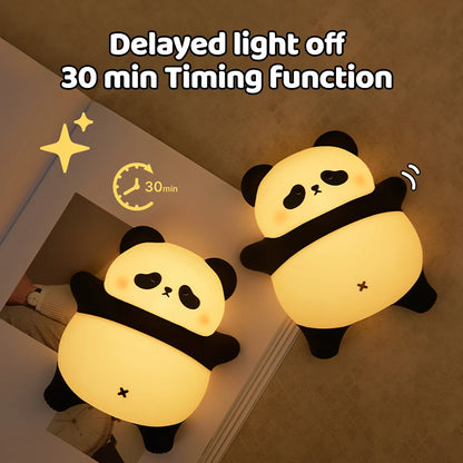 Panda Night Light Dimmable Nursery Squishy Silicone Sleeping Light USB Rechargeable Bedside Touch Lamp For Room Decor