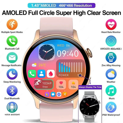 2024 New NFC Smart Watch Ladies 466*466 HD Screen Health Tracker Sports Voice Bluetooth Call Smartwatch Women For Huawei Xiaomi