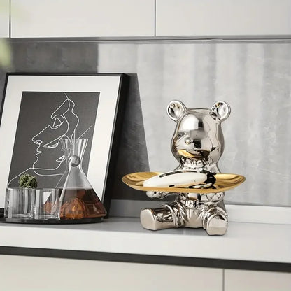 Abstract bear storage tray decoration, ceramic electroplated statue, storage tray for home living room, bookshelf, display rack