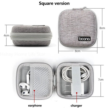 Small Oval Earphone Storage Bags Hard Shell Data Cable Organizer Bag Mini Tech Gadgets Portable Case Charger U Disk Zipper Pouch