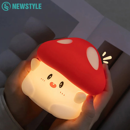 Mushroom LED Silicone Night Light Soft Sleeping Nursery Night Light Dimmable Timer Rechargeable Lamp Room Decor Baby Bedside Lam