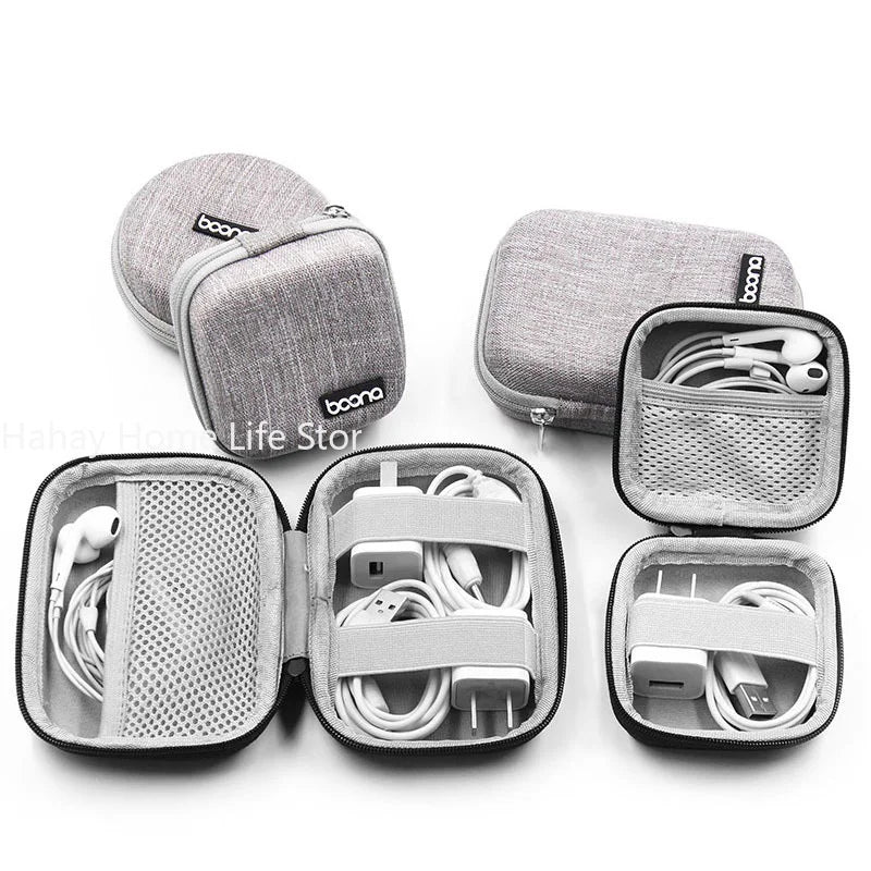 Small Oval Earphone Storage Bags Hard Shell Data Cable Organizer Bag Mini Tech Gadgets Portable Case Charger U Disk Zipper Pouch