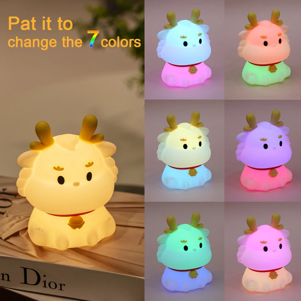 Silicone Dragon LED Night Light USB Rechargeable Sleep Lamp Cute Nightlights Bedroom Lamp For Baby Girl's Gift