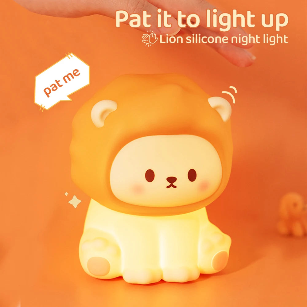 Kawaii Lion Night Light Rechargeable 3 Level Dimmable Silicone Sleeping Light Bedside Lamp Nursery Nightlights For Bedroom