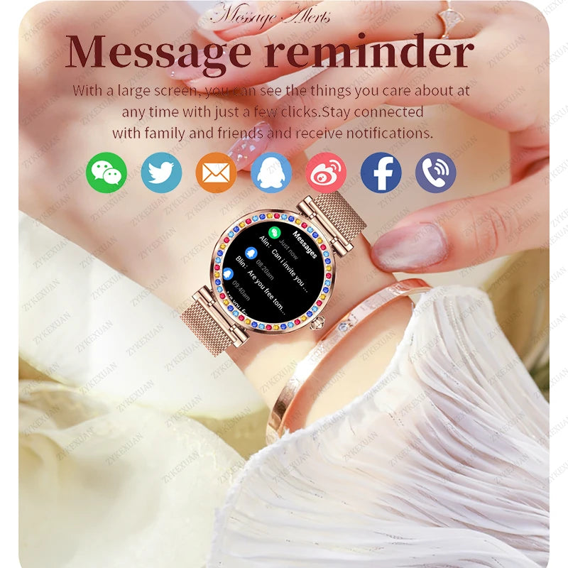 2024 New Fashion Women Smart Watch True Blood Oxygen 1.27Inch 360*360 HD Screen Diamond Bracelet Bluetooth Call Smartwatch Ladie