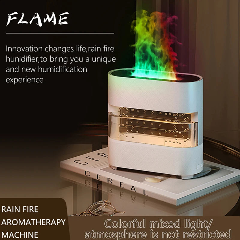 Rain Drops Simulation Flame Humidifier Colorful Rain And Fire Aroma Diffuser With 7 Colors And Colorful For Home Bedroom Office