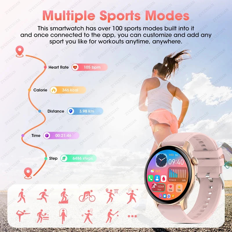 2024 New NFC Smart Watch Ladies 466*466 HD Screen Health Tracker Sports Voice Bluetooth Call Smartwatch Women For Huawei Xiaomi