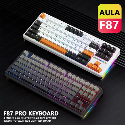 AULA F87 Pro Wireless Mechanical Keyboard 87 Keys Bluetooth 2.4G Wired Gaming Keyboard RGB Hotswap Gamer Non-contact Keyboard