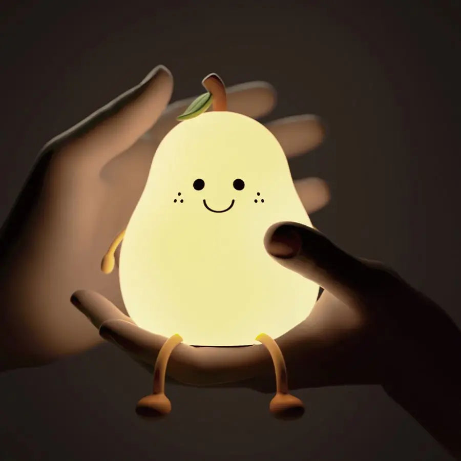 Cute Pear Night Light with 7 Color Changing Timer Sleeping Lamp for Toddler Baby Portable LED Silicone Lamp for Nursery Room