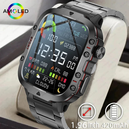 Rugged Military Smart Watch Men For Android Xiaomi Ios Ftiness Watches 3ATM Waterproof 1.96'' AI Voice Bluetooth Call Smartwatch