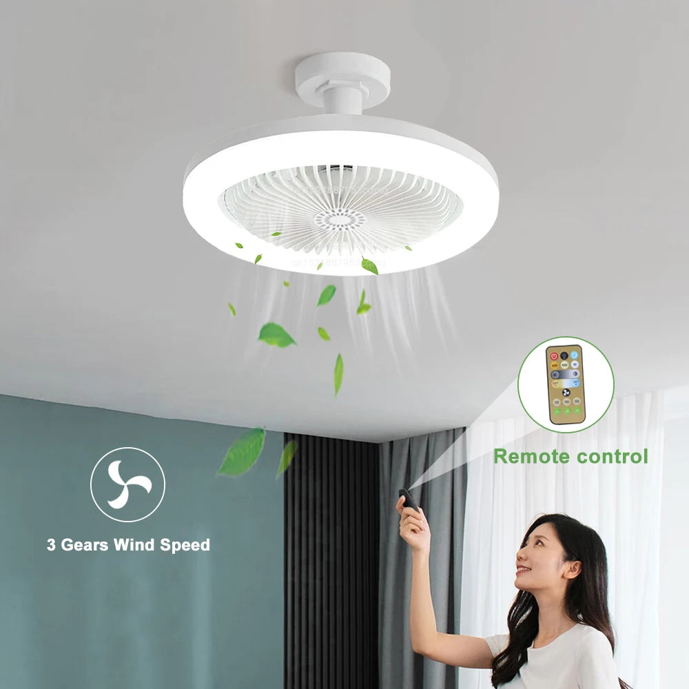 Ceiling Fan with Remote Control and Light E27 Converter Base 30W LED Lamp Fan Smart Silent Ceiling Fan for Living Room Bedroom