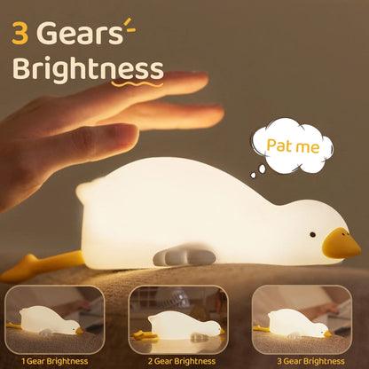 Cute Goose Silicone Nursery Night Light USB Rechargeable Table Lamp Bedside Lamp with Touch Sensor for Baby Girls Room