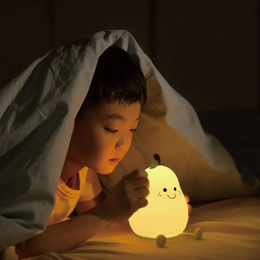 Cute Pear Night Light with 7 Color Changing Timer Sleeping Lamp for Toddler Baby Portable LED Silicone Lamp for Nursery Room