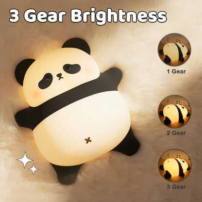 Panda Night Light Dimmable Nursery Squishy Silicone Sleeping Light USB Rechargeable Bedside Touch Lamp For Room Decor