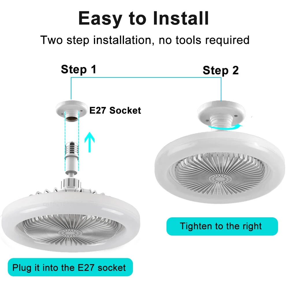 Ceiling Fan with Remote Control and Light E27 Converter Base 30W LED Lamp Fan Smart Silent Ceiling Fan for Living Room Bedroom