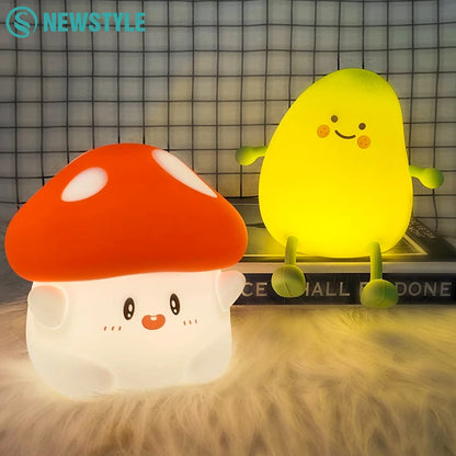 Cute Mushroom Night Light Timing Nursery Sleeping Nightlights 2 Level Brightness Rechargeable Bedside Touch Lamp For Baby Room