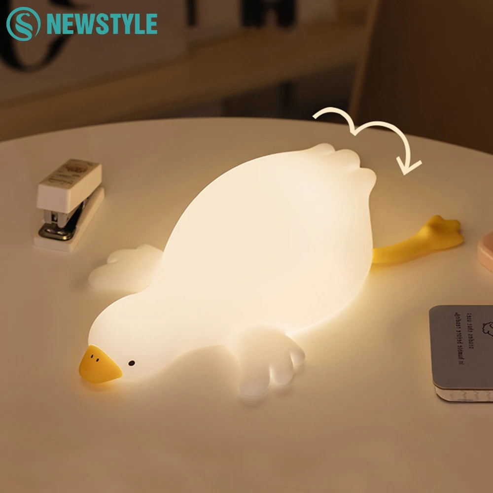 Cute Goose Silicone Nursery Night Light USB Rechargeable Table Lamp Bedside Lamp with Touch Sensor for Baby Girls Room