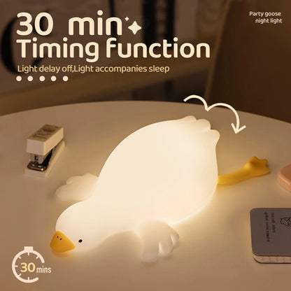 Cute Goose Silicone Nursery Night Light USB Rechargeable Table Lamp Bedside Lamp with Touch Sensor for Baby Girls Room