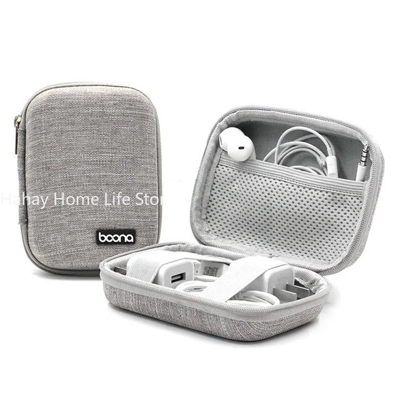 Small Oval Earphone Storage Bags Hard Shell Data Cable Organizer Bag Mini Tech Gadgets Portable Case Charger U Disk Zipper Pouch