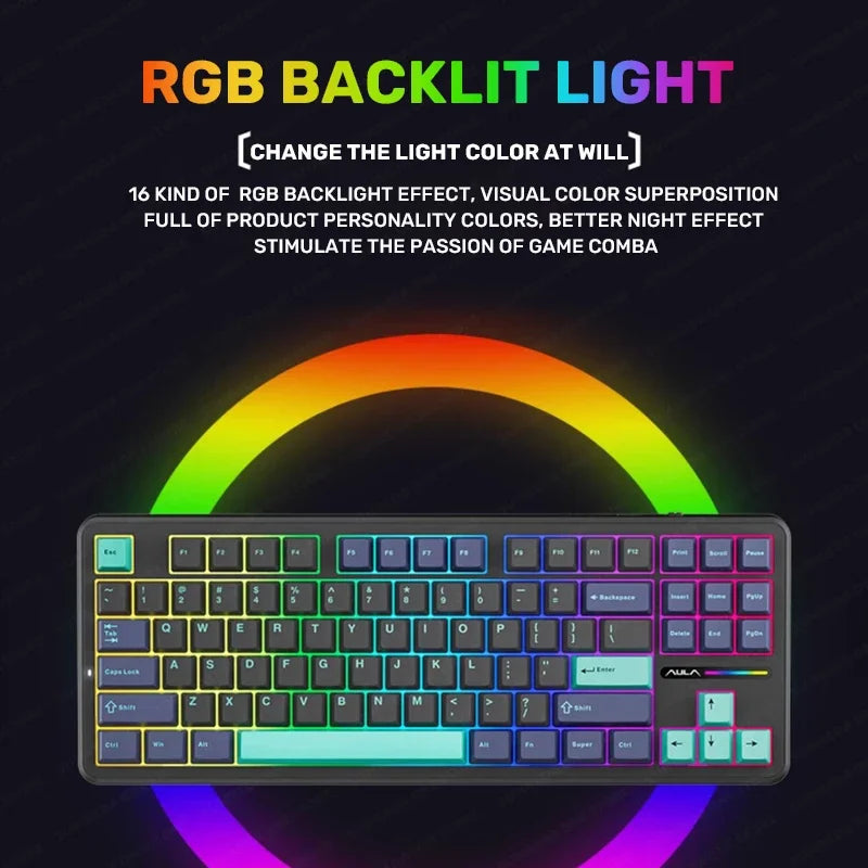 AULA F87 Pro Wireless Mechanical Keyboard 87 Keys Bluetooth 2.4G Wired Gaming Keyboard RGB Hotswap Gamer Non-contact Keyboard