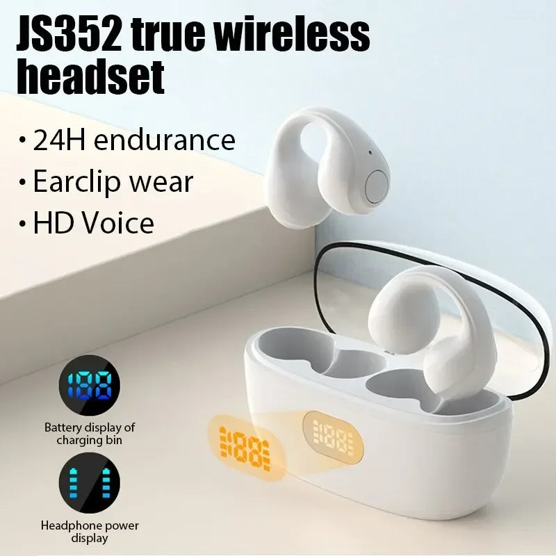 New Transparent Warehouse Ear Clip Bluetooth Headset Digital Display, Noise Reduction Does Not Enter the Ear Bone Conduction