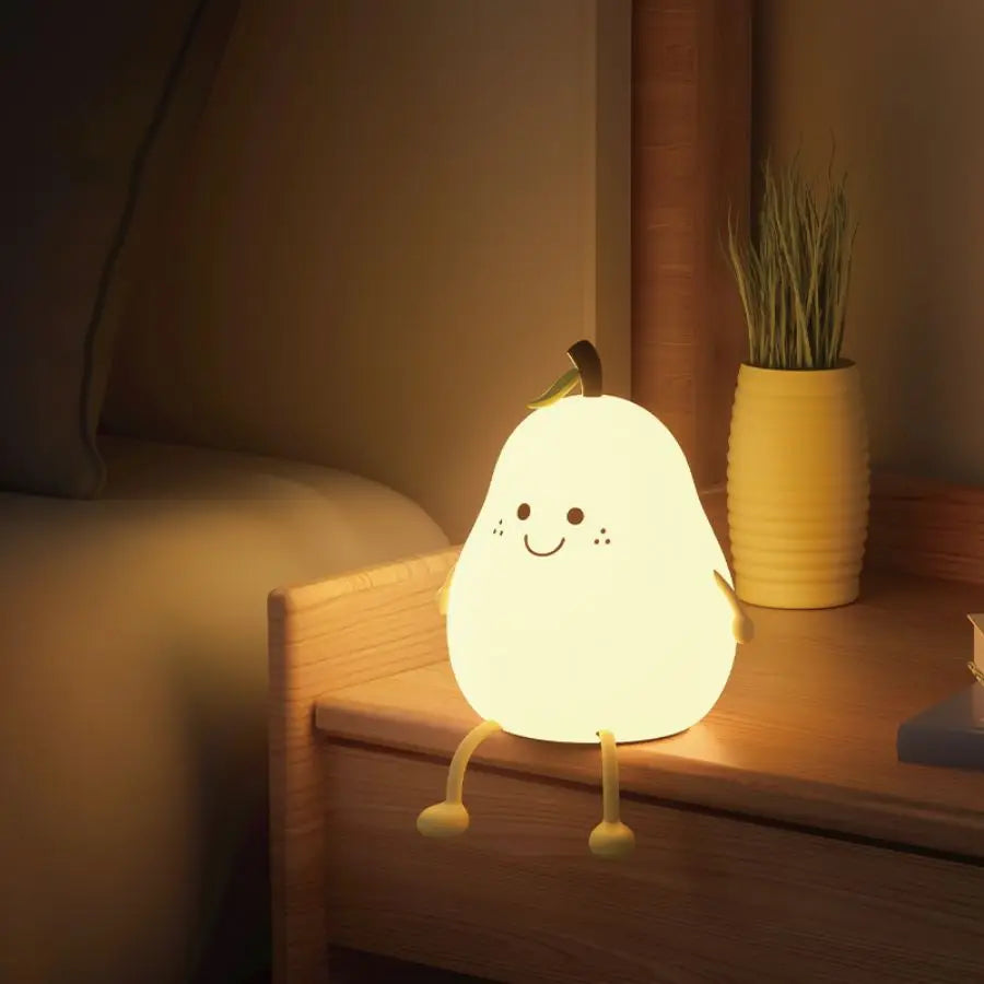 Cute Pear Night Light with 7 Color Changing Timer Sleeping Lamp for Toddler Baby Portable LED Silicone Lamp for Nursery Room