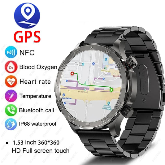 2024 New Rugged Military GPS NFC Smart Watch Men  HD Screen Heart Rate Waterproof Outdoor SmartWatch Bluetooth Call For HUAWEI