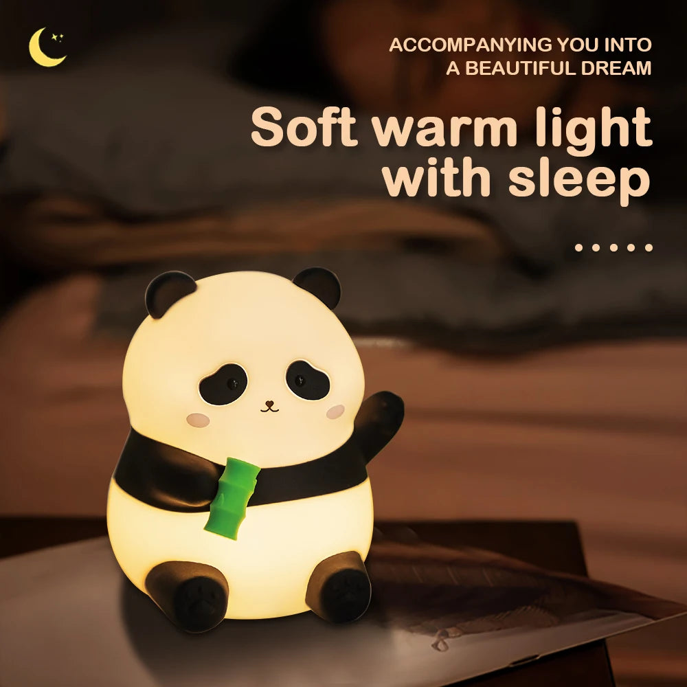 Panda Night Light Dimmable Nursery Squishy Silicone Sleeping Light USB Rechargeable Bedside Touch Lamp For Room Decor