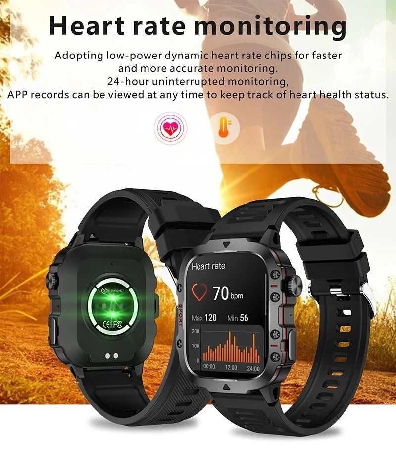 GPS Track Rugged Military Smart Watch Men AMOLED HD Screen IP68 Waterproof Bluetooth Call SmartWatches For Android IOS 2024 New