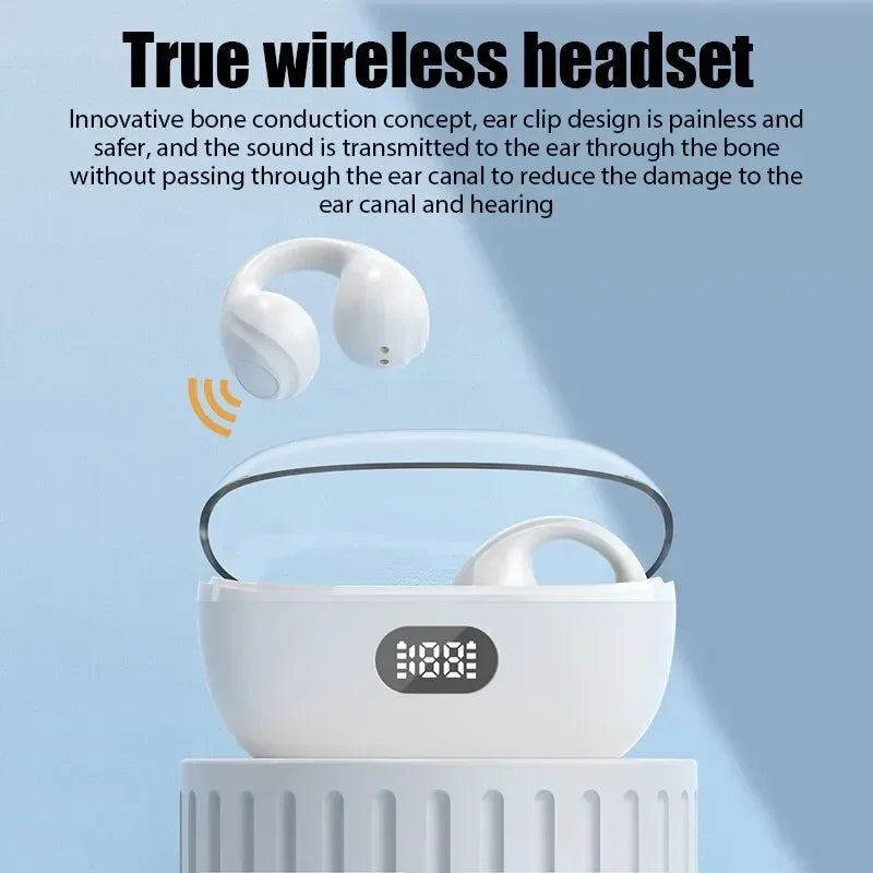 New Transparent Warehouse Ear Clip Bluetooth Headset Digital Display, Noise Reduction Does Not Enter the Ear Bone Conduction