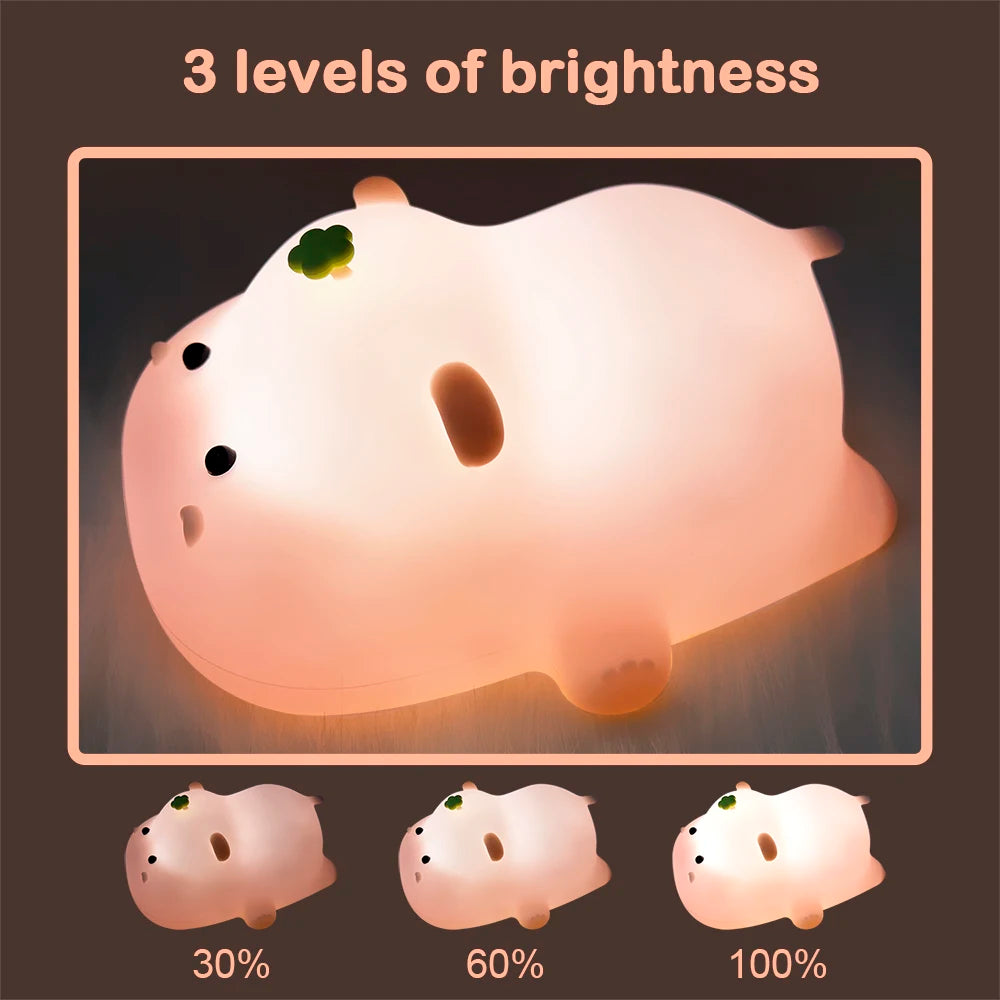 Hippo Silicone LED Night Light USB Rechargeable Touch Sleeping Light 3 Level Dimmable Nursey Night Lamp For Child Kids Toy Gift