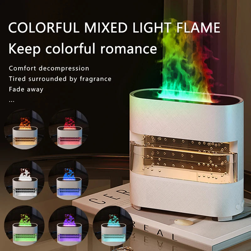 Rain Drops Simulation Flame Humidifier Colorful Rain And Fire Aroma Diffuser With 7 Colors And Colorful For Home Bedroom Office