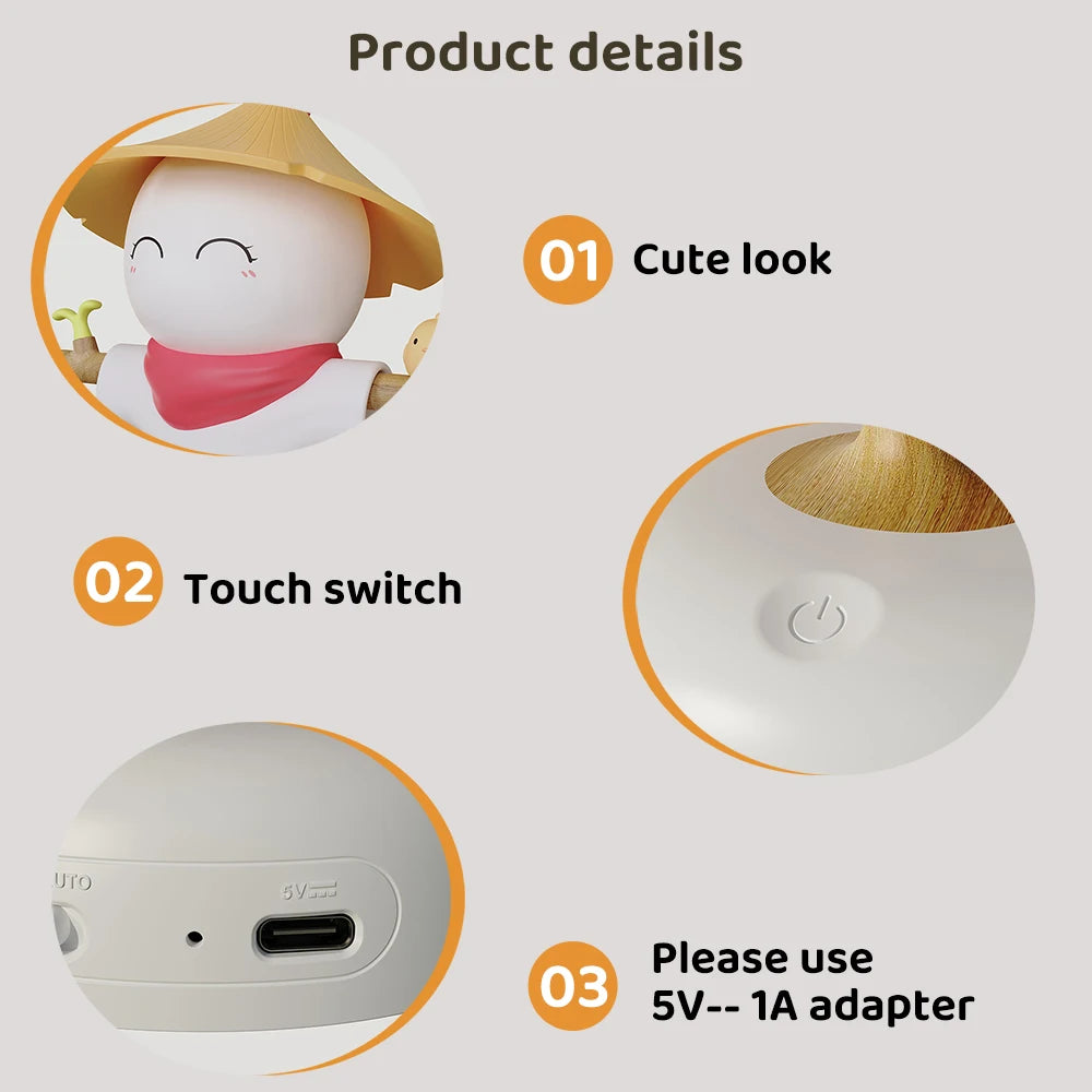 Scarecrow Nursery Night Light Eyes Caring Dimmable Touch Sensor Sleeping Light Rechargeable Cordless Nightlights for Bedroom