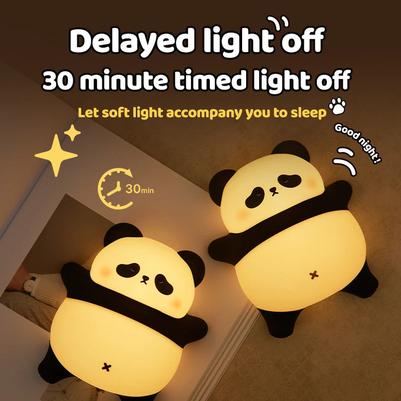 Rechargeable Cute Panda Night Light For Kids Room With Timer Silicone Touch Nightlights Nursery Dimmable Sleeping Lamp For Baby