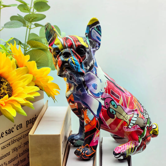 1pc Graffiti Bulldog Statue, Animal Dog Art Home Decor, Suitable for Living Room Bedroom Bookshelf Desktop Statue.