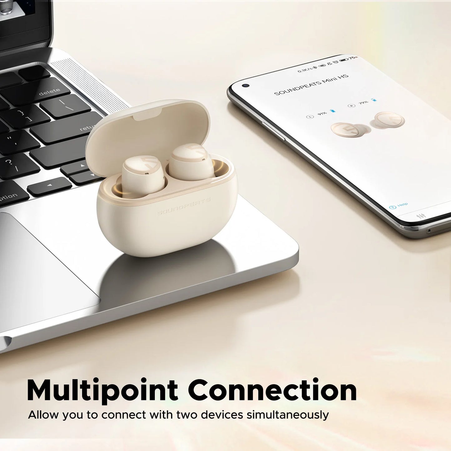 SoundPEATS Mini HS Bluetooth 5.3 Wireless Earbuds AI Noise Cancelling Mic Hi-Res Audio LDAC Earphones 36Hrs Playtime