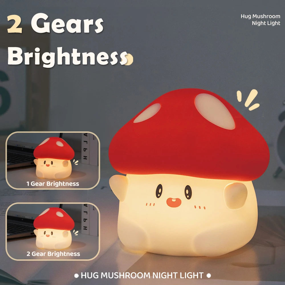 Mushroom LED Silicone Night Light Soft Sleeping Nursery Night Light Dimmable Timer Rechargeable Lamp Room Decor Baby Bedside Lam