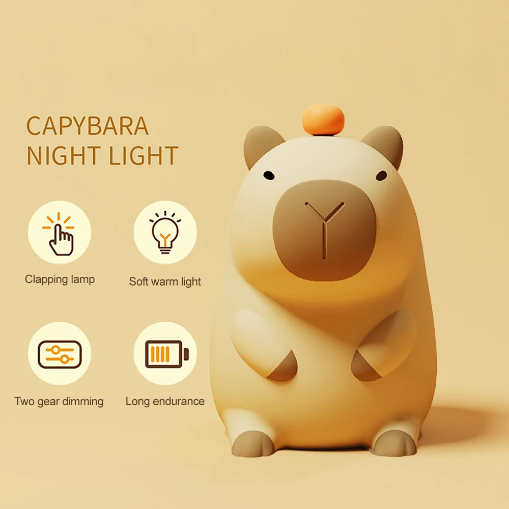 Capybara Cute Night Light Novelty 2 Levels Dimmable Nursery Bedroom Nightlight Rechargeable Touch Lamp for Kids Room Decor