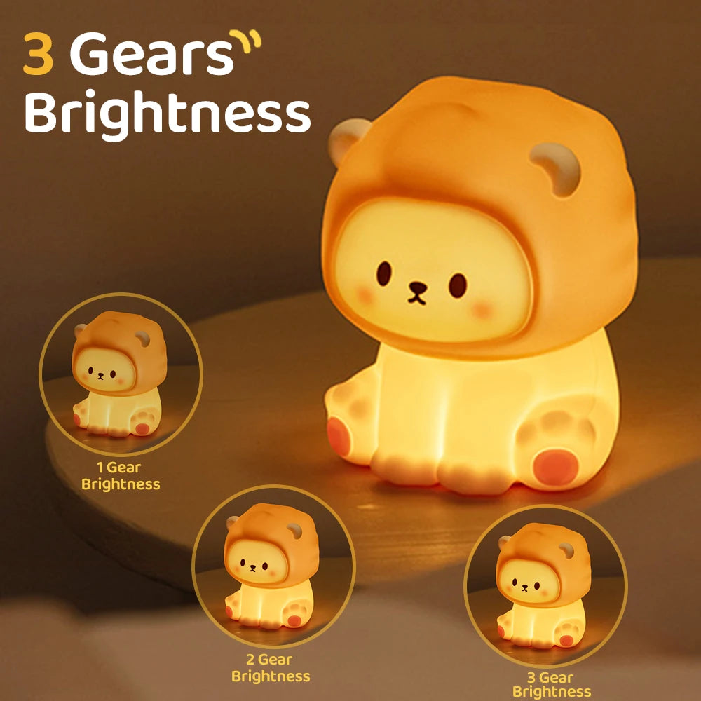 Cute Red Panda Night Light For Kids Warm Color Sleep Nightlight For Baby Nursery Rechargeable 2 Level Dimmable Tap Light