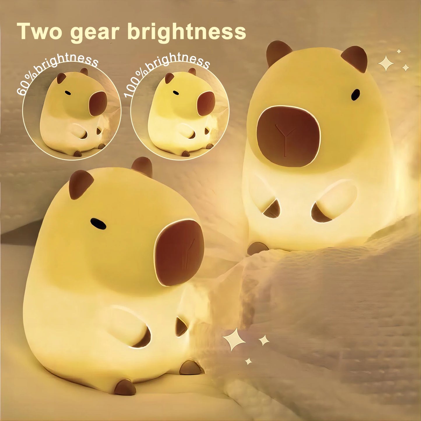 Capybara Cute Night Light Novelty 2 Levels Dimmable Nursery Bedroom Nightlight Rechargeable Touch Lamp for Kids Room Decor