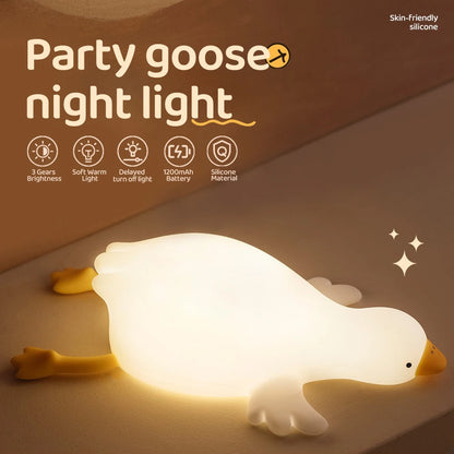 Cute Goose Silicone Nursery Night Light USB Rechargeable Table Lamp Bedside Lamp with Touch Sensor for Baby Girls Room