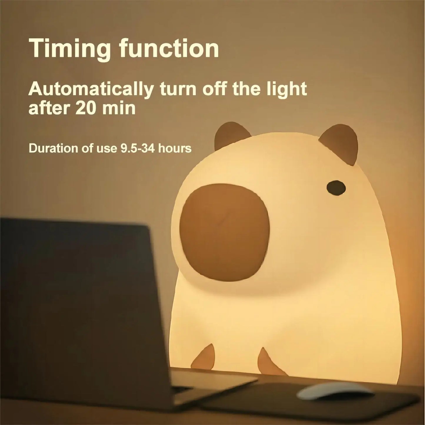 Capybara Cute Night Light Novelty 2 Levels Dimmable Nursery Bedroom Nightlight Rechargeable Touch Lamp for Kids Room Decor