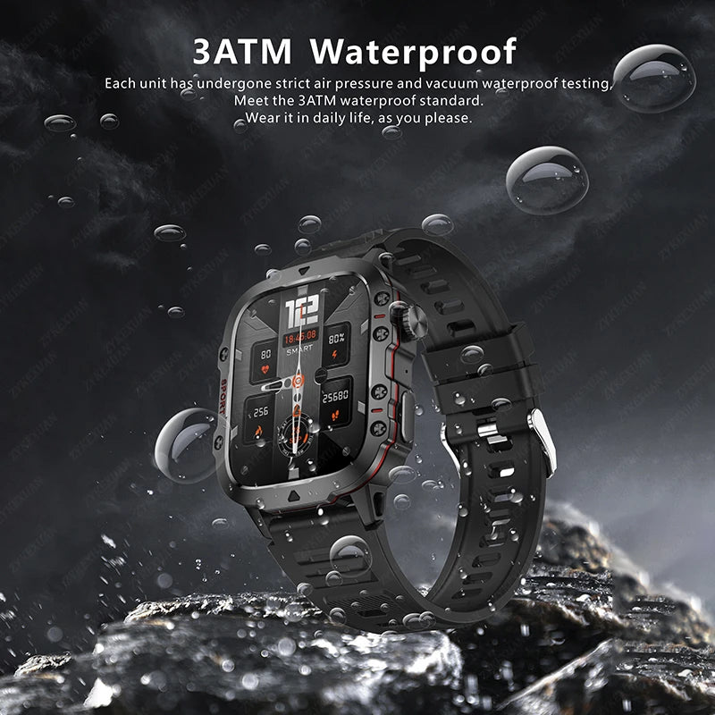 Rugged Military Fitness Smartwatches Men for Android Xiaomi iOS 3ATM Waterproof AI Voice Bluetooth Call Smartwatch Outdoor